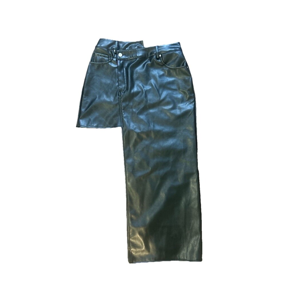 Metta Asymmetrical Faux Leather Black Skirt Sz 2